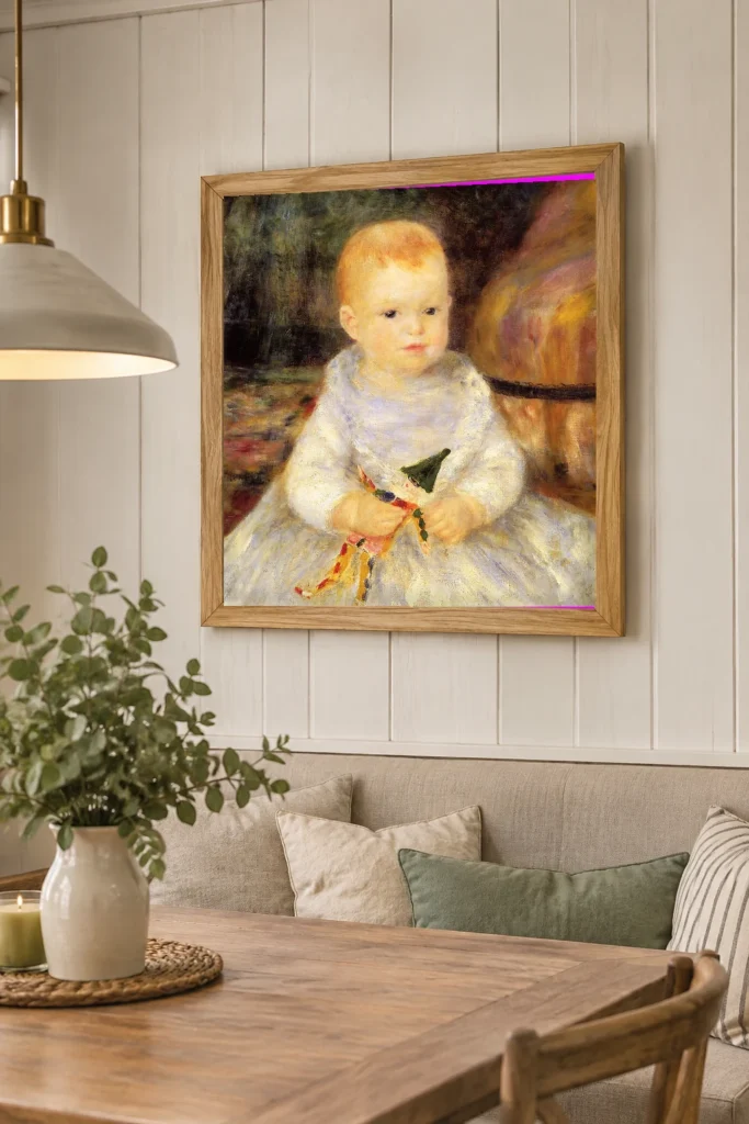 Framed print of Child with Doll hanging on a wall in a furnished room