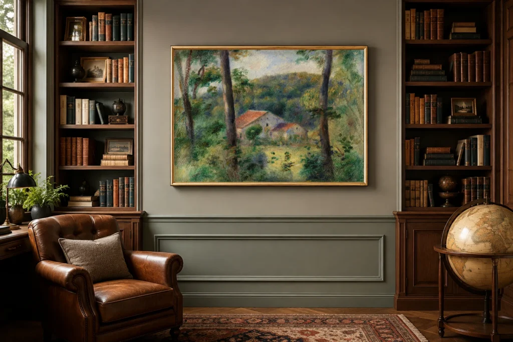 Framed print of Environs of Briey (Environs de Briey) hanging on a wall in a furnished room