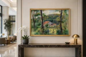 Framed print of Environs of Briey (Environs de Briey) hanging on a wall in a furnished room