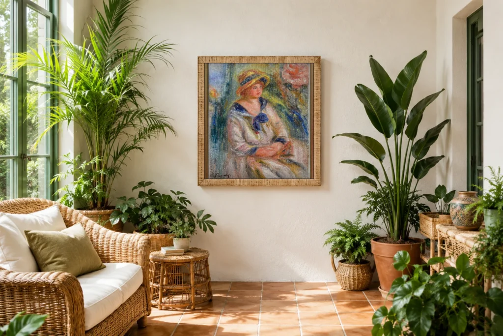 Framed print of Study for a Portrait hanging on a wall in a furnished room