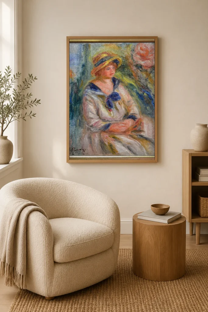 Framed print of Study for a Portrait hanging on a wall in a furnished room