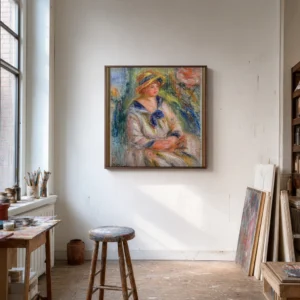 Framed print of Study for a Portrait hanging on a wall in a furnished room