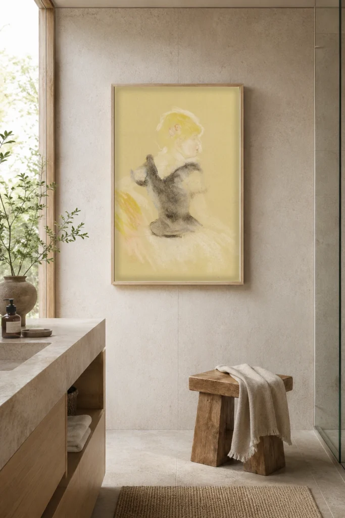 Framed print of Woman from Behind, Head in Profile to the Right hanging on a wall in a furnished room