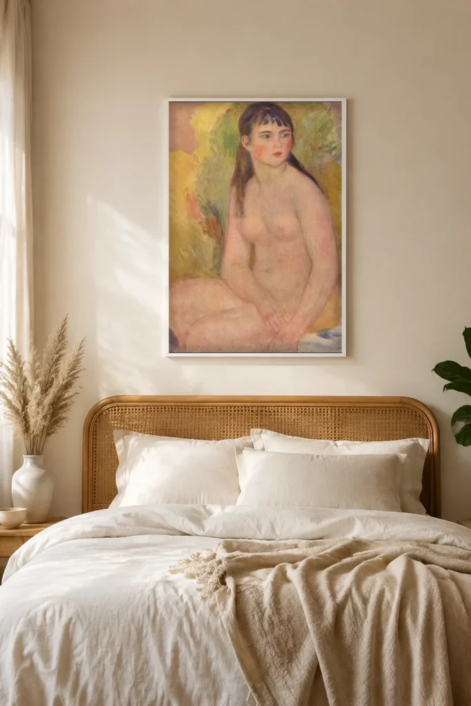 Framed print of Nude Woman hanging on a wall in a furnished room