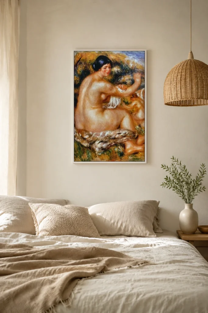 Framed print of Woman Drying Herself hanging on a wall in a furnished room