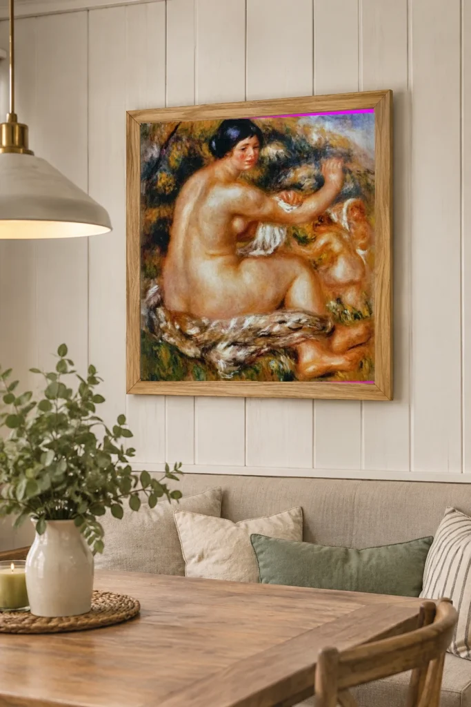 Framed print of Woman Drying Herself hanging on a wall in a furnished room