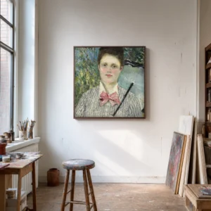 Framed print of Woman with a Sunshade hanging on a wall in a furnished room