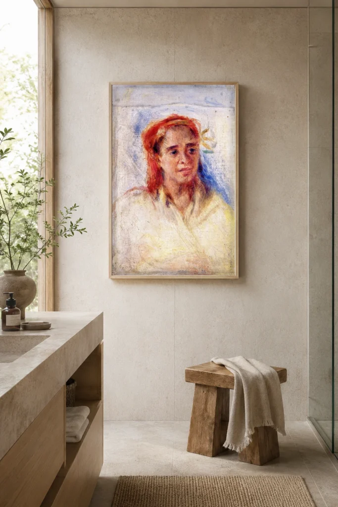 Framed print of Old Arab Woman hanging on a wall in a furnished room