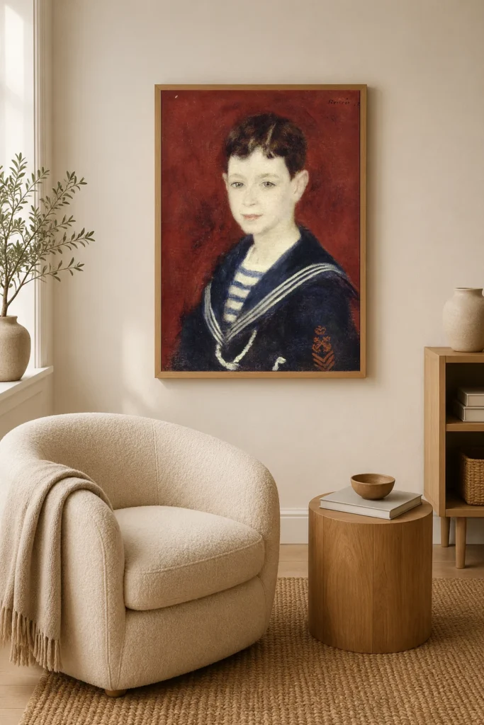 Framed print of Fernand Halphen enfant hanging on a wall in a furnished room