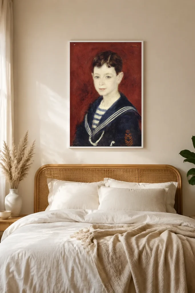 Framed print of Fernand Halphen enfant hanging on a wall in a furnished room