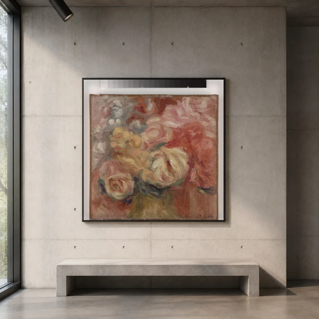 Framed print of Flowers hanging on a wall in a furnished room