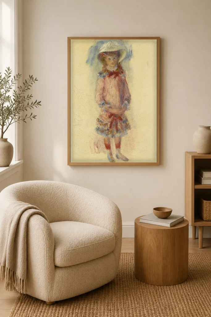 Framed print of Georgette Charpentier Standing hanging on a wall in a furnished room
