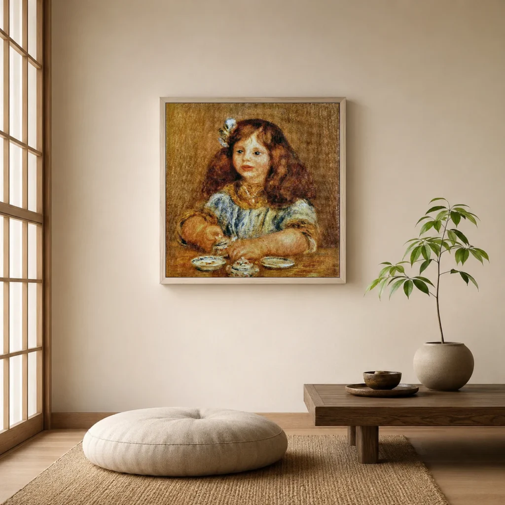 Framed print of Geneviève Bernheim de Villers hanging on a wall in a furnished room