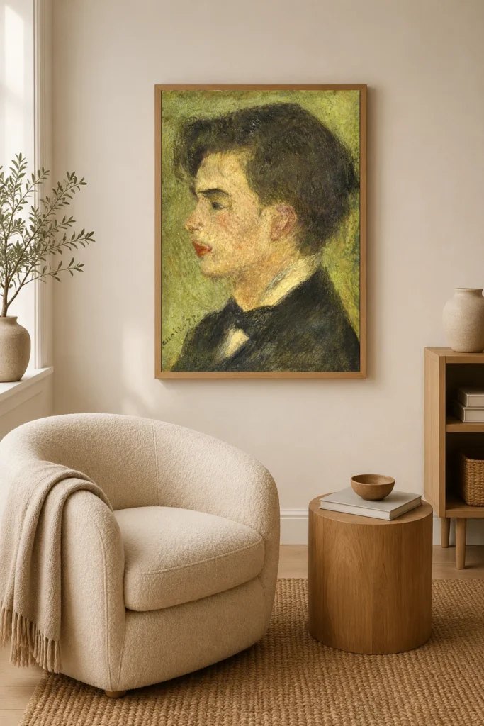 Framed print of Georges Rivière hanging on a wall in a furnished room