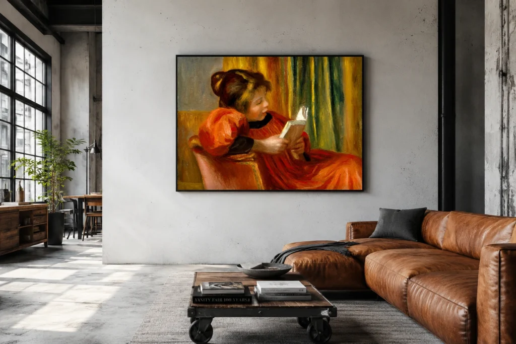 Framed print of Girl Reading hanging on a wall in a furnished room