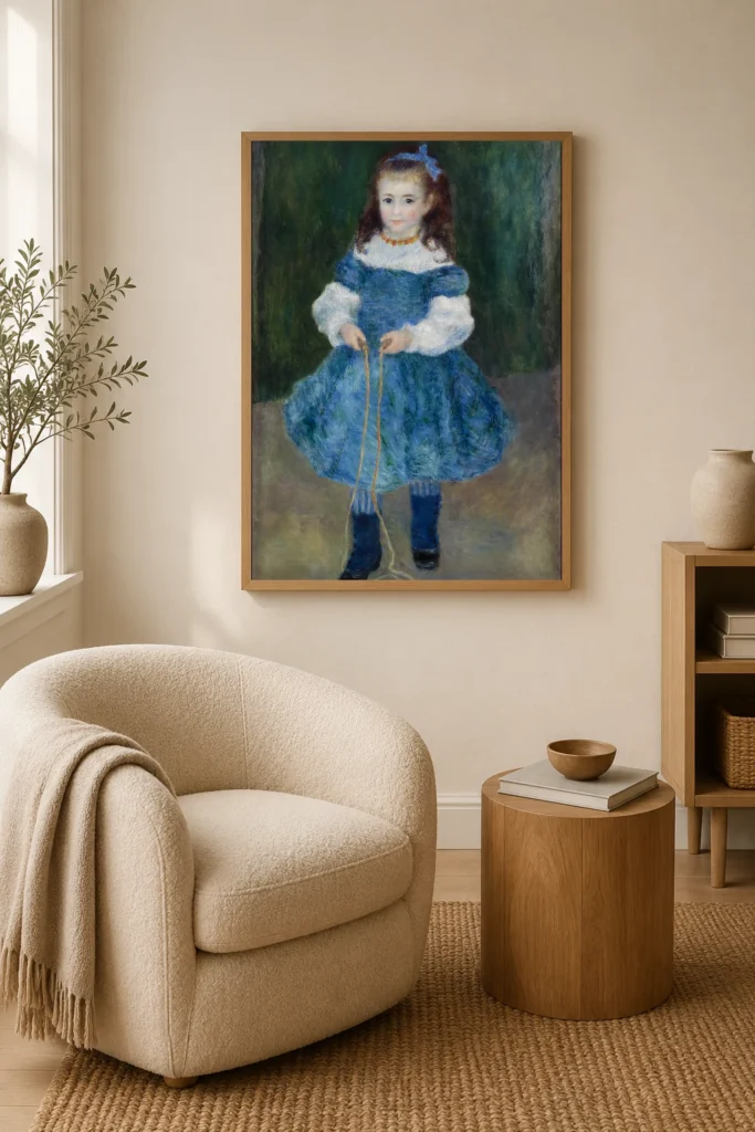 Framed print of Girl with a Jump Rope (Portrait of Delphine Legrand) hanging on a wall in a furnished room
