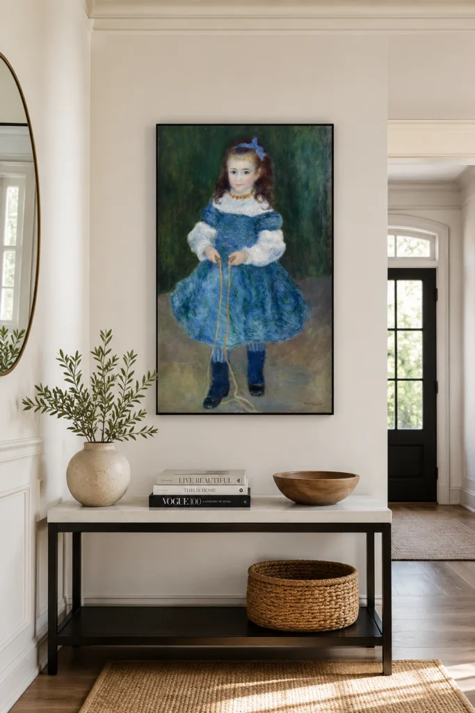Framed print of Girl with a Jump Rope (Portrait of Delphine Legrand) hanging on a wall in a furnished room