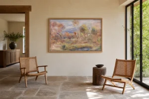 Framed print of Glade (Clairière) hanging on a wall in a furnished room