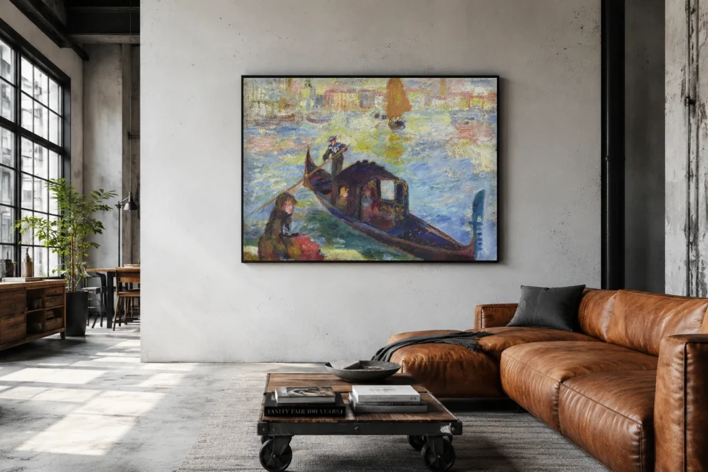 Framed print of Gondola, Venice hanging on a wall in a furnished room