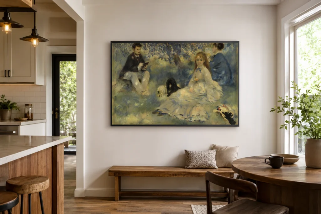 Framed print of Henriot Family (La Famille Henriot) hanging on a wall in a furnished room