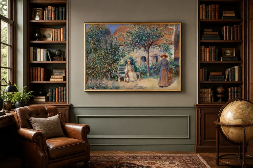 Framed print of In Brittany (En Bretagne) hanging on a wall in a furnished room