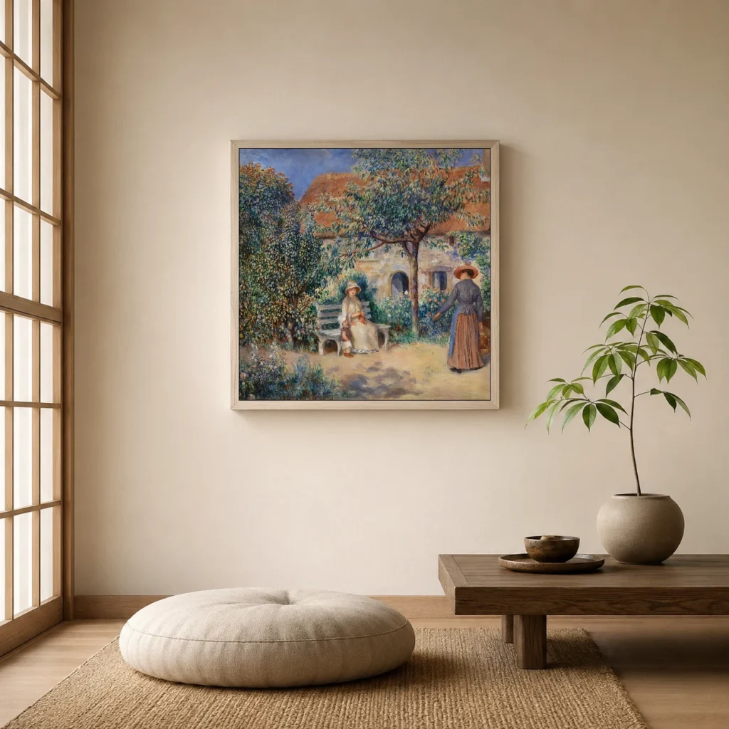 Framed print of In Brittany (En Bretagne) hanging on a wall in a furnished room