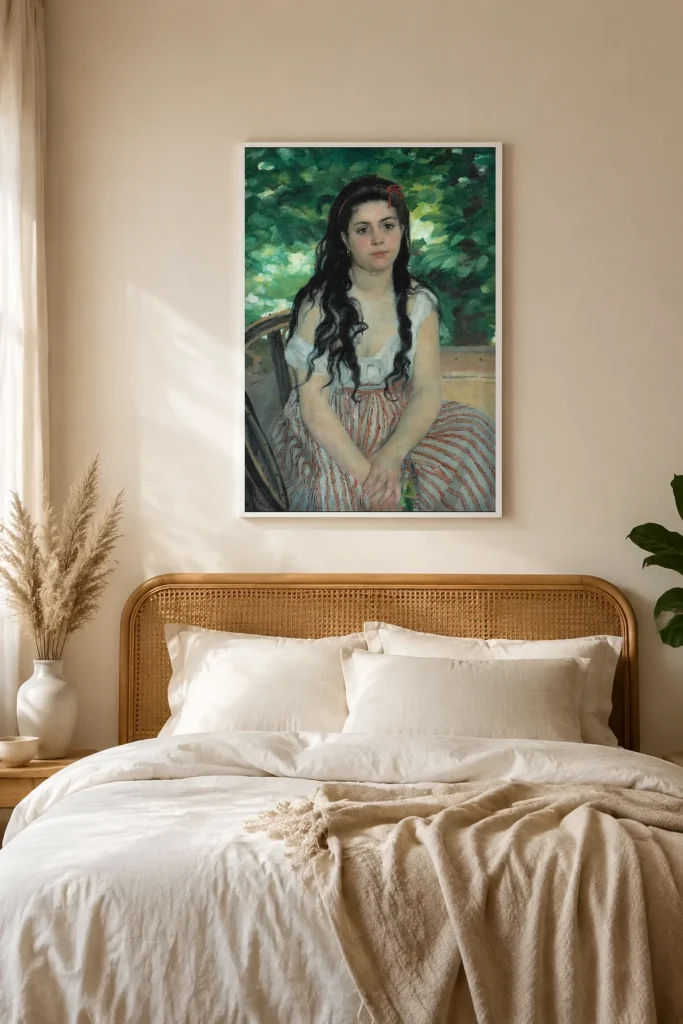 Framed print of In the Summer hanging on a wall in a furnished room