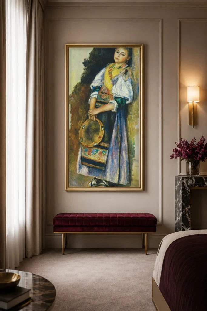 Framed print of Italian Woman with Tambourine hanging on a wall in a furnished room