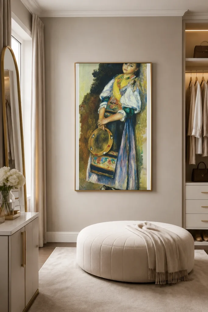 Framed print of Italian Woman with Tambourine hanging on a wall in a furnished room
