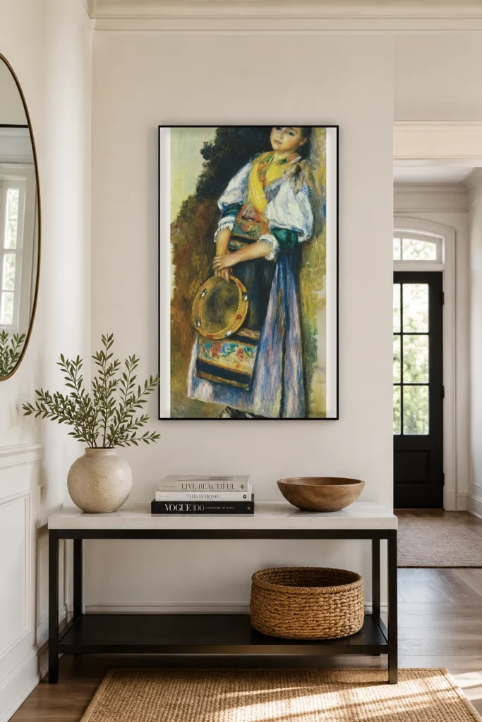 Framed print of Italian Woman with Tambourine hanging on a wall in a furnished room