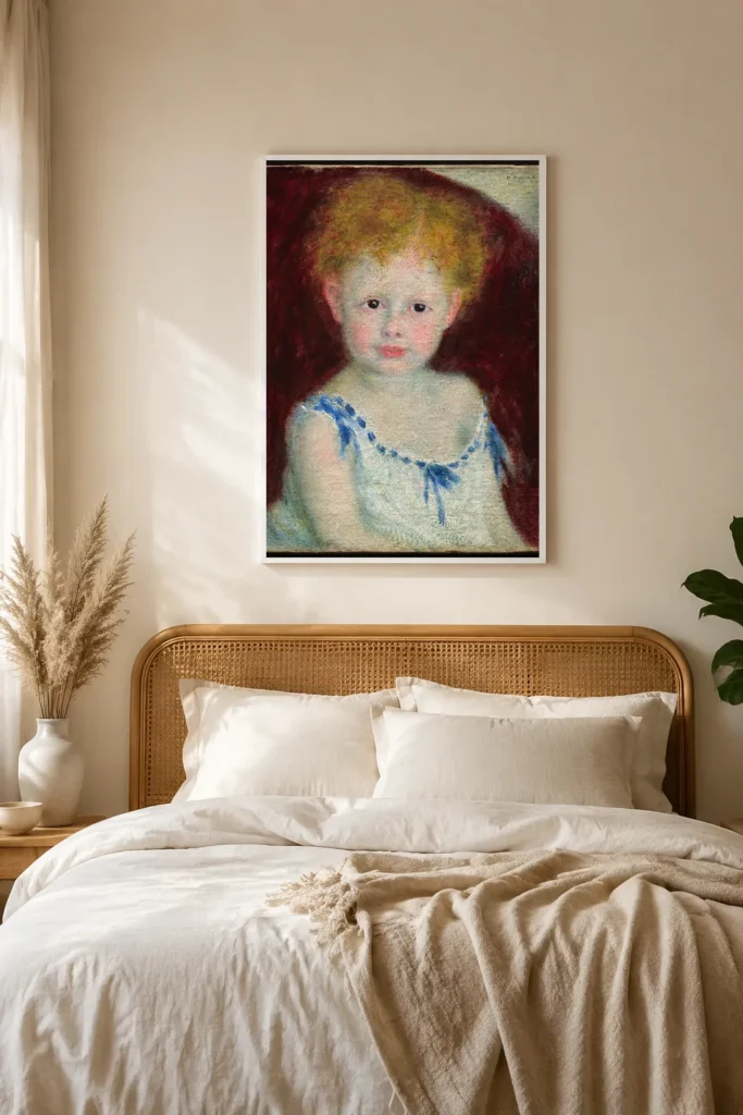 Framed print of Jacques Bergeret as a Child hanging on a wall in a furnished room