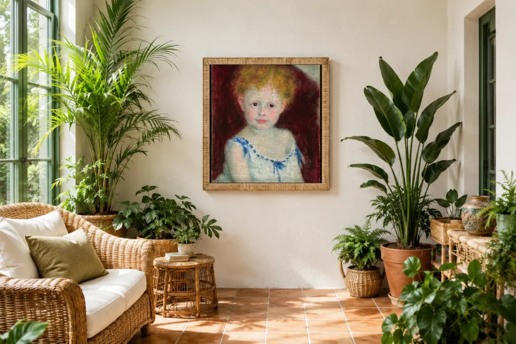 Framed print of Jacques Bergeret as a Child hanging on a wall in a furnished room