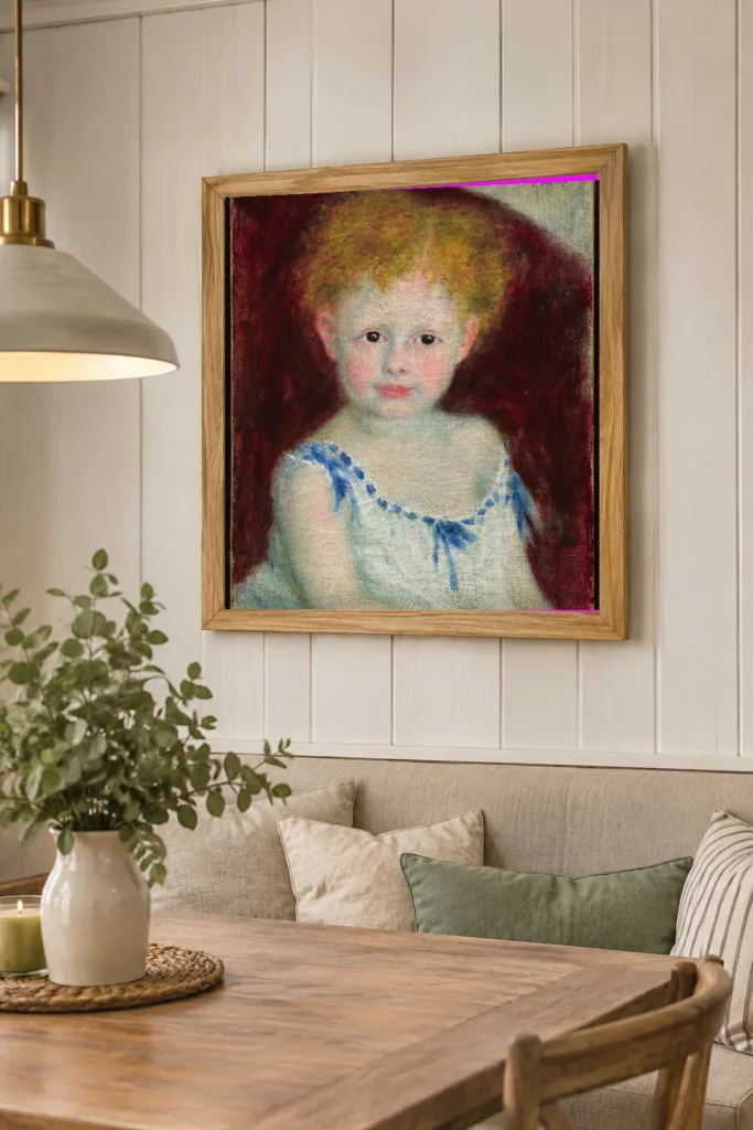 Framed print of Jacques Bergeret as a Child hanging on a wall in a furnished room
