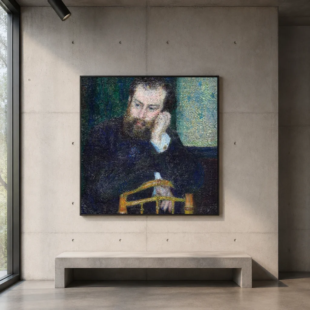 Framed print of Alfred Sisley hanging on a wall in a furnished room