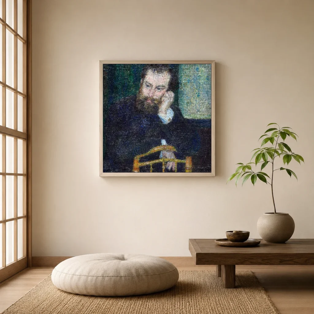 Framed print of Alfred Sisley hanging on a wall in a furnished room