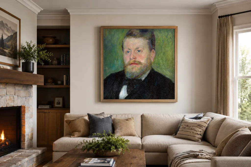 Framed print of Jacques-Eugène Spuller hanging on a wall in a furnished room