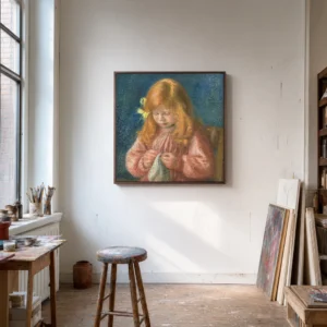 Framed print of Jean Renoir Sewing hanging on a wall in a furnished room