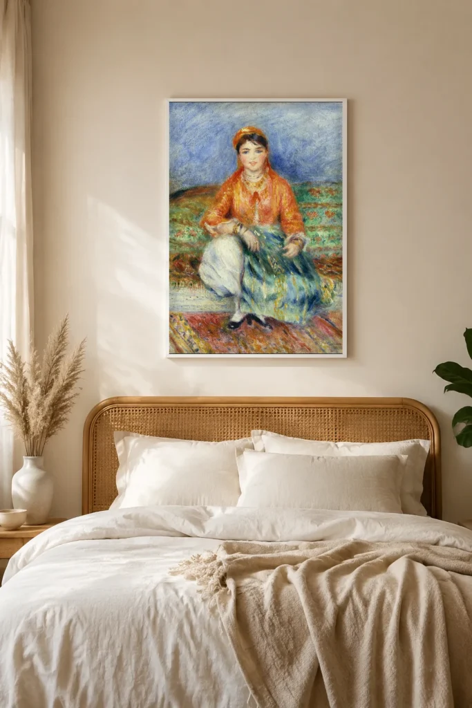 Framed print of Algerian Girl hanging on a wall in a furnished room