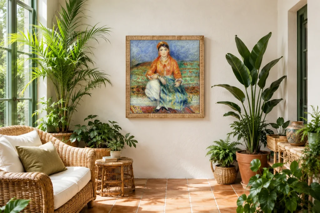 Framed print of Algerian Girl hanging on a wall in a furnished room