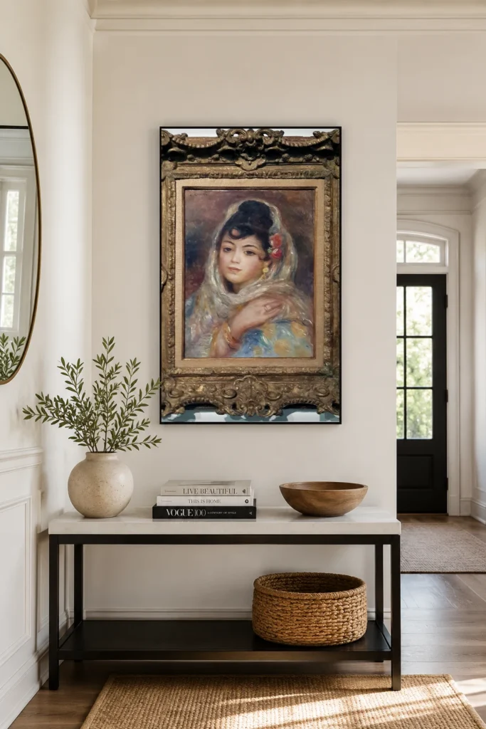 Framed print of Algerian Woman hanging on a wall in a furnished room