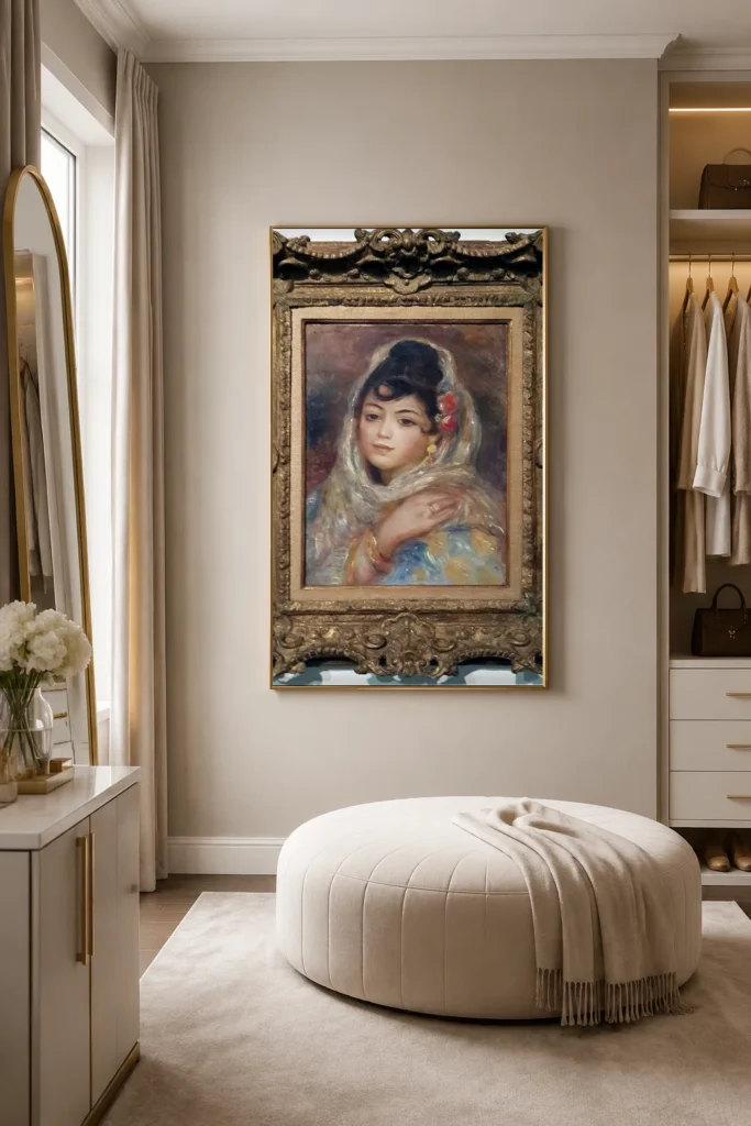 Framed print of Algerian Woman hanging on a wall in a furnished room