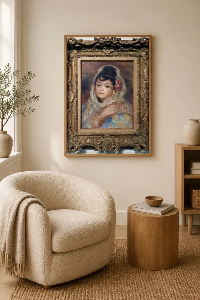 Framed print of Algerian Woman hanging on a wall in a furnished room