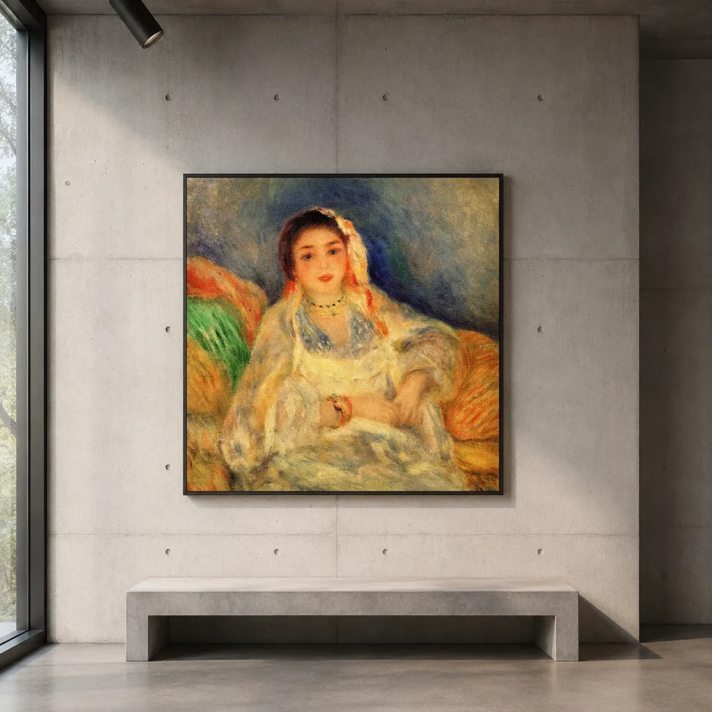 Framed print of Seated Algerian Woman hanging on a wall in a furnished room