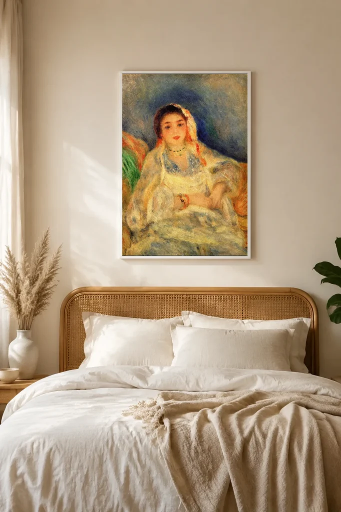 Framed print of Seated Algerian Woman hanging on a wall in a furnished room