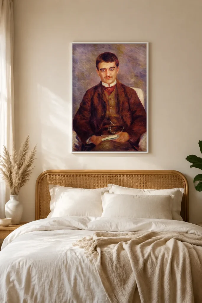 Framed print of Joseph Durand-Ruel hanging on a wall in a furnished room