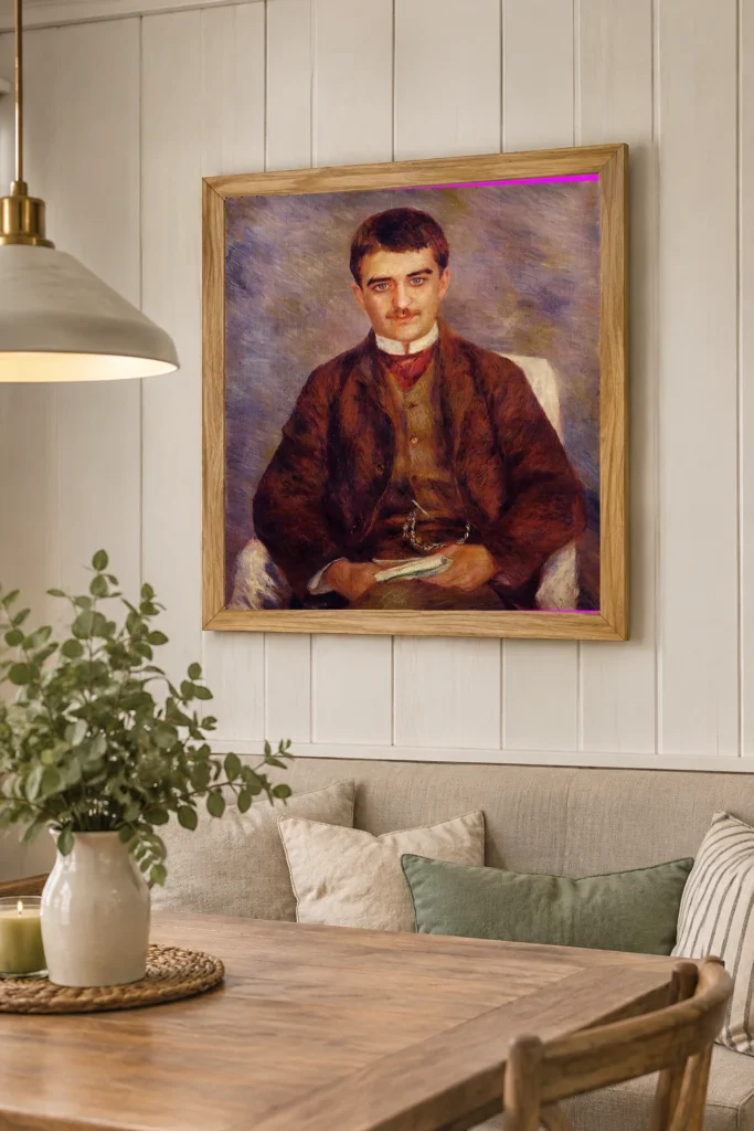 Framed print of Joseph Durand-Ruel hanging on a wall in a furnished room