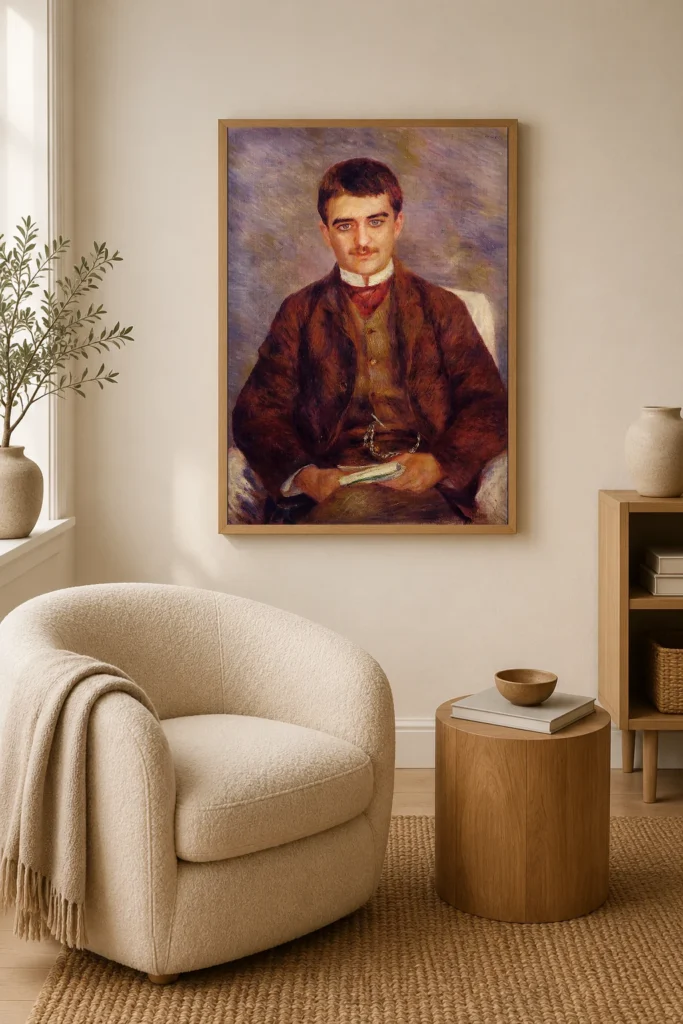 Framed print of Joseph Durand-Ruel hanging on a wall in a furnished room