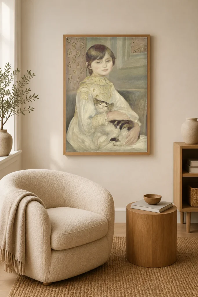 Framed print of Julie Manet hanging on a wall in a furnished room