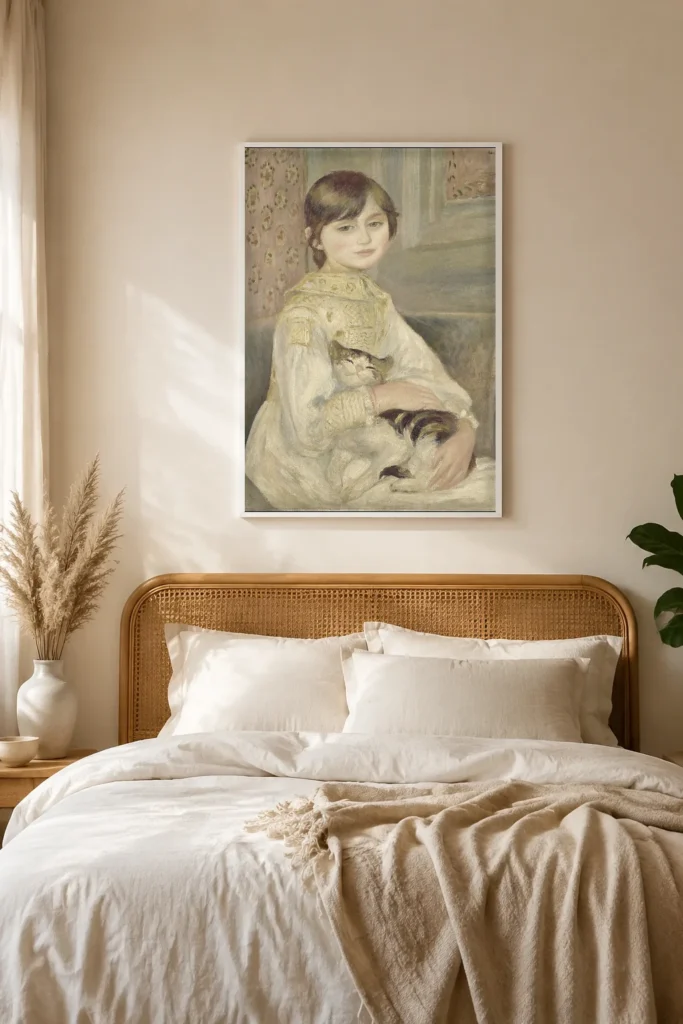 Framed print of Julie Manet hanging on a wall in a furnished room