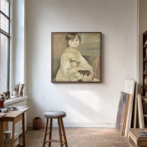 Framed print of Julie Manet hanging on a wall in a furnished room
